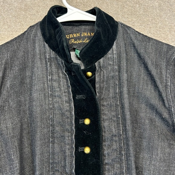 Lauren Jeans Co Denim Jacket Women's Small Charcoal Crop Velvet Contrast Ralph - Picture 2 of 11